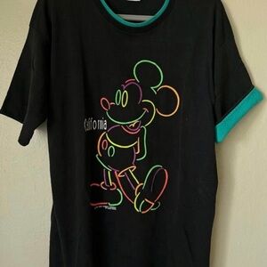 Vintage Mickey T-shirt Black Neon Outline Graphic Tee